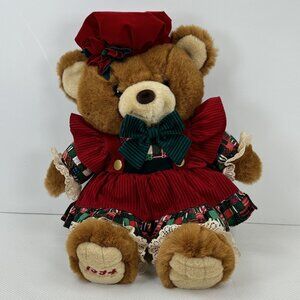 Vintage 1994 Kmart Teddy Bear Lane Christmas Bear In Holiday Dress Hat Bow 18"